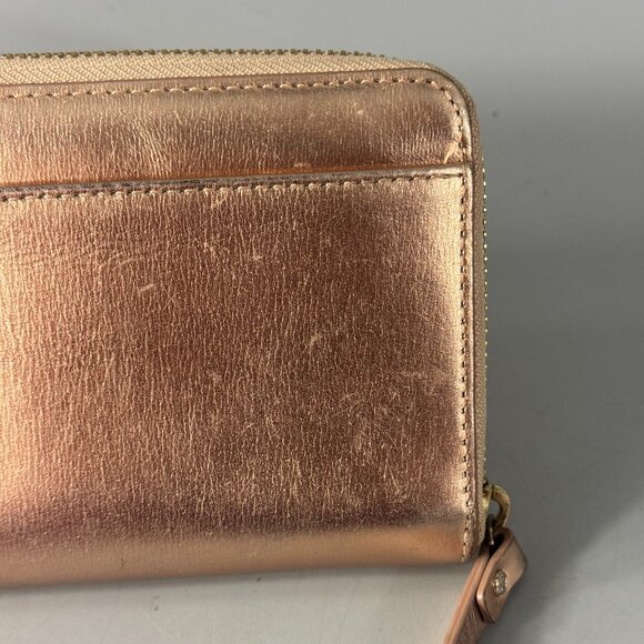 Kate Spade Spencer Metallic Leather Slim Zip Around Continental Wallet Rose Gold - Picture 7 of 15